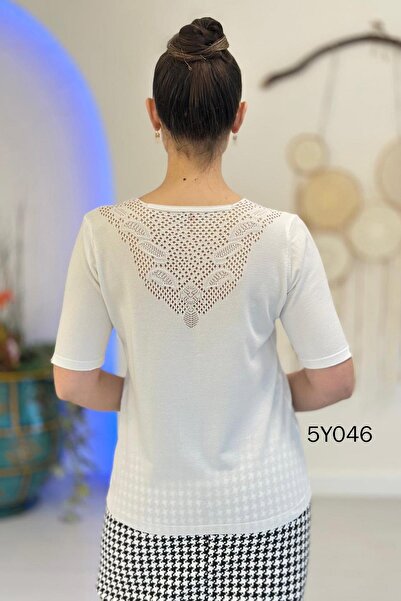 İnce Topuk V-Neck Openwork Mercerized Knitwear Blouse 5Y046