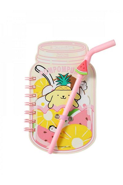 Miniso 90 Sheet Wirebound Notebook Cup Shaped with Pompoms Character Straw