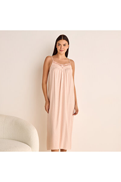 FAV Dobby Textured Camisole and Robe Set with Lace Detail