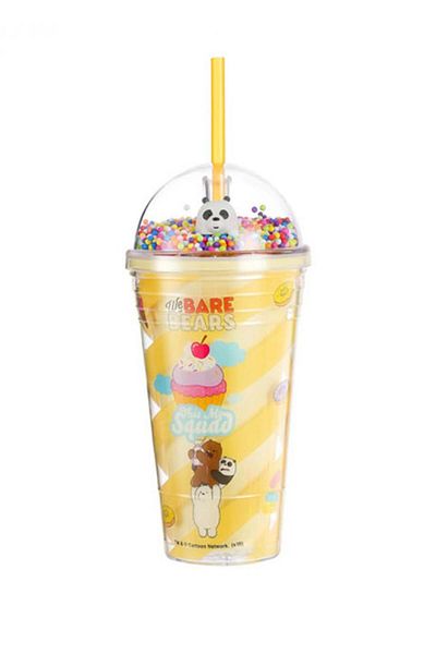 Miniso Three Bears Mug with Straw 480ml