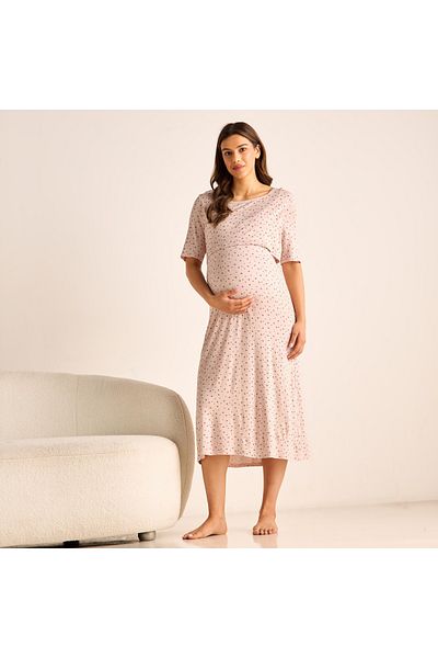 FAV Printed Maternity Night Dress with Round Neck and Short Sleeves