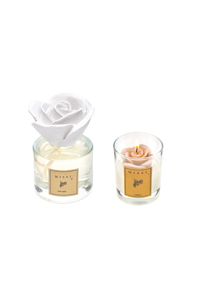 Missi 100 ml Gri Gül Seramik Taşlı Black Vanilya Oda Kokusu Ve Vegan Mum Seti