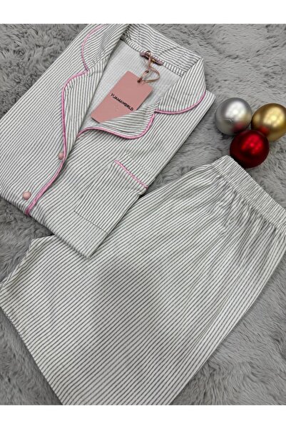 pijamaworld طقم بيجامة قطنية صيفية بأكمام قصيرة وأزرار أمامية مع شورت