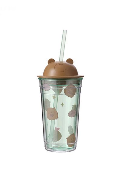 Miniso The Three Bears Bear Shahab Bottle with Straw - 440ml