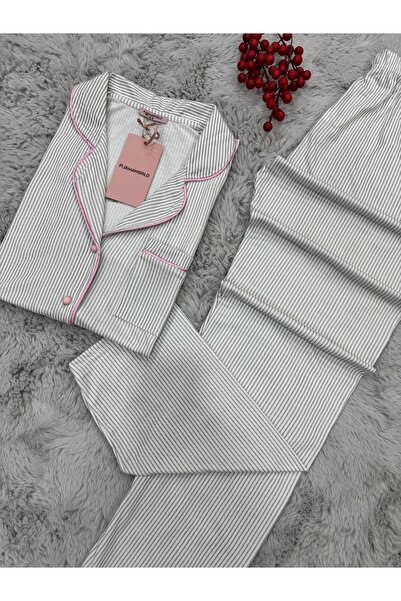 pijamaworld طقم بيجامة قطنية صيفية بأكمام قصيرة وأزرار أمامية طويلة