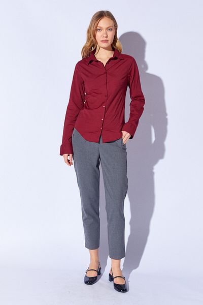 Manche Burgundy Lycra Cotton Women's Shirt |   Mks 166847 -01