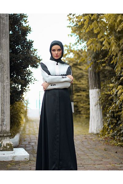 HARİKA WEAR Silk Abaya Ferace from Creamy White Black Colors