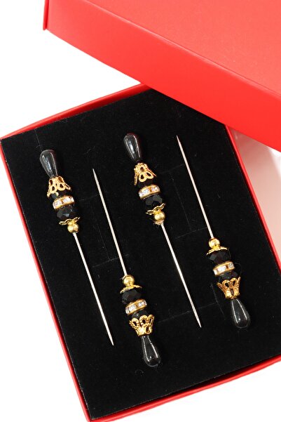NUMETAL 4’lü Boncuklu taşlı eşarp iğnesi. Şal iğnesi. Türban iğnesi. Başörtü ...