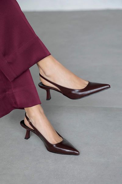 STRASWANS Silver Women's Heeled Wrinkled Leather Shoes - Burgundy Model
