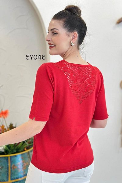 İnce Topuk V-Neck Openwork Mercerized Knitwear Blouse 5Y046