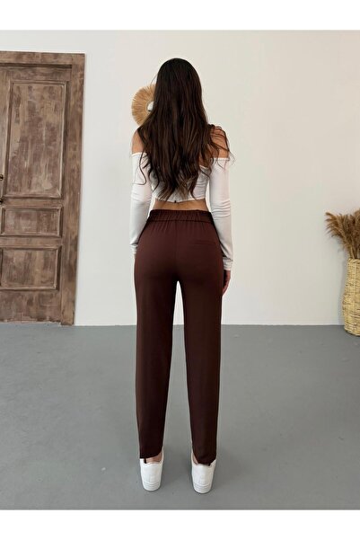 BİKELİFE Γυναικείο υφασμάτινο παντελόνι με ψηλόμεσο ελαστικό καρότο