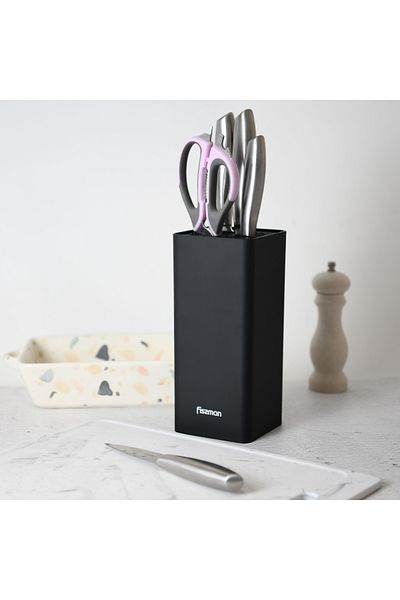 Fissman Kitchen Knife Organizer 10x10x22cm, Square Shaped, Black (Plastic)