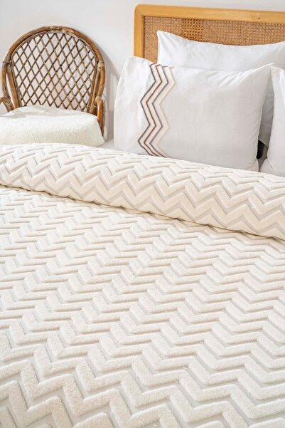 Rivaİstanbul Jacquard Raschel Scandinavian Double Bedspread Bohemian Punch Zigzag Pattern