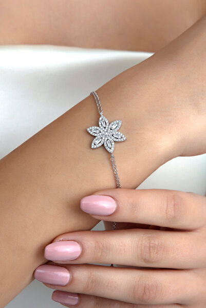 SARIASLAN Ahşap Kutuda Lotus Çiçeği Gümüş Bileklik 925 Ayar Gümüş Rodyumlu