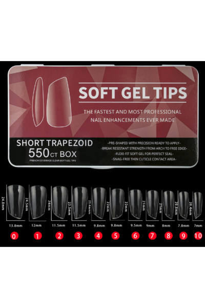 Beauty Box 550'li Short Trapezoid Soft Gel Tips Profesyonel Nail Art Hızlı Tı...