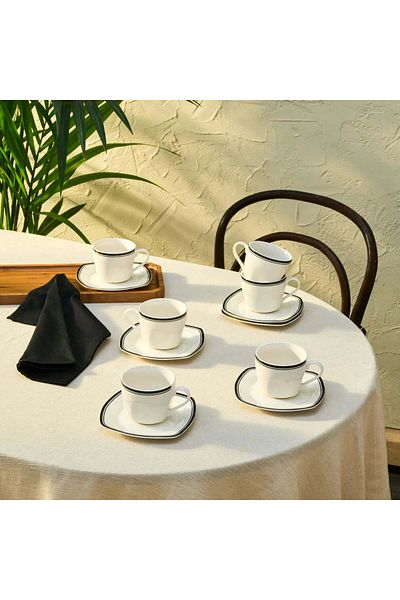 Karaca Black Line Teetassen-Set für 6 Personen, 12 Teilig, 220 ml