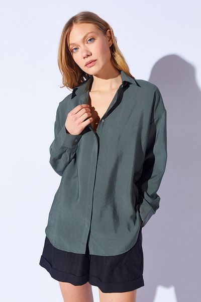 Manche Perfectly Fitted Khaki Modal Oversize Women's Shirt |   Mks 168262 -01