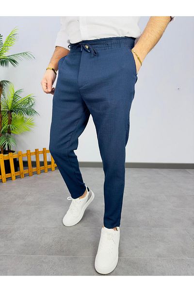 MODA Dark Blue Linen Slim Jogger