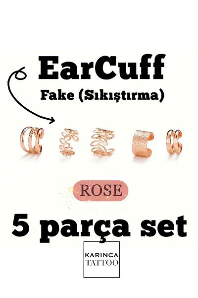 Karınca Piercing Earcuff Compression Set - Conch Piercing 5 Pieces Ear Fake Earrings