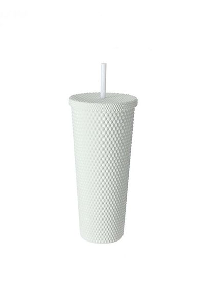 Miniso Plastic Water Cup with Straw Dorian Design 700ml - White