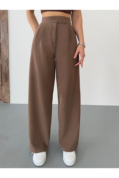BİKELİFE Pantaloni de damă cu talie înaltă cu închidere cu velcro din material Palazzo