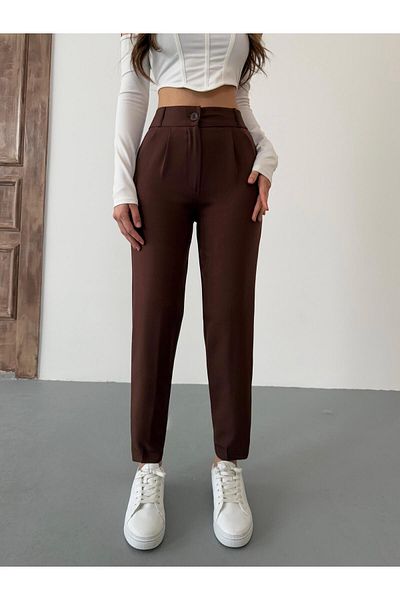 BİKELİFE Pantaloni de damă din pânză cu talie înaltă elastică cu tăietură morcov