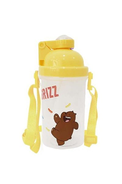 Miniso زجاجة بلاستيكية من مجموعة We Bare Bears 5.0 مع حزام كتف (500 مل) (Grizz)