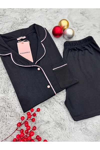pijamaworld SET DE PIZAMA DE VARĂ, BUMBAC, CU MÂNECĂ SCURTĂ, CU BUTON ÎN FATA