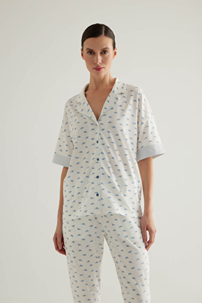 Hays Kadın Pamuklu Gömlek Yaka Pijama Üstü