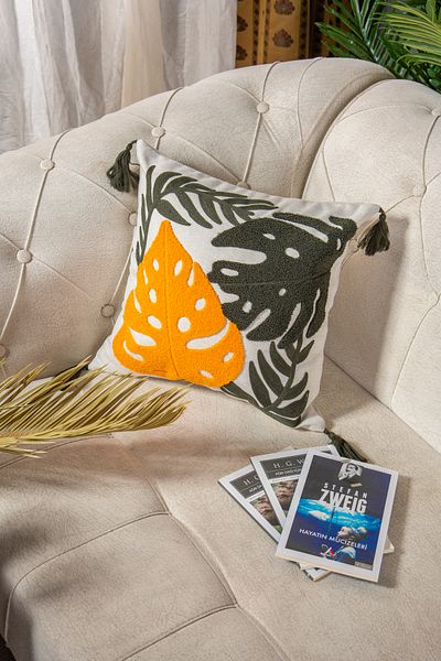 Bade Design 43X43 Yellow Green Colored Leaf Pattern Throw Pillow Pillowcase