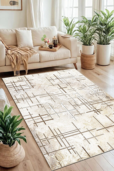 MUA HOME DECOR Geometrik Çizgili  Dijital Baskı Yıkanabilir Kaymaz Taban Salo...