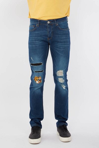 Bluewhite Ανδρικό τζιν παντελόνι Straight Fit Patch με λεπτομέρειες