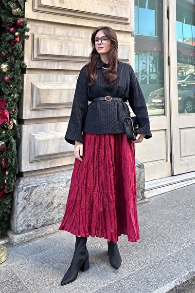 Ceylan Otantik Μποέμ φούστα με μπορντό ραβδώσεις