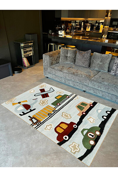 Rugs Modern Halı Seda Koleksiyonu Araba Kamyon Helikopter Uçak Desenli Dokuma...