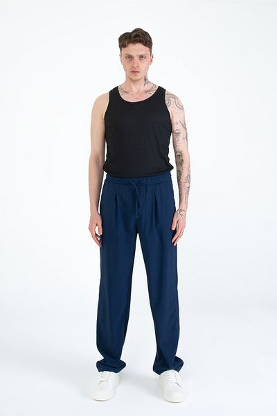 EGHO Men's Side Pocket Pleated Elastic Waist Lace up Relaxed Fit Baggy Men's Basic Trousers