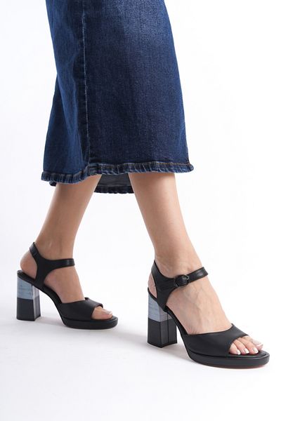 Mubiano Collection Women's Heeled Genuine Leather Sandals Black -Mcrgn532-S