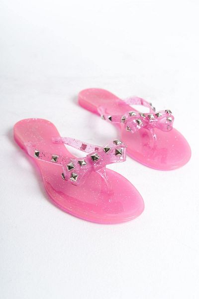 Mubiano Transparent Pink Jelly Women's Slippers - Glitter Bow Detail, Plain Design - MSTB8282-SPS