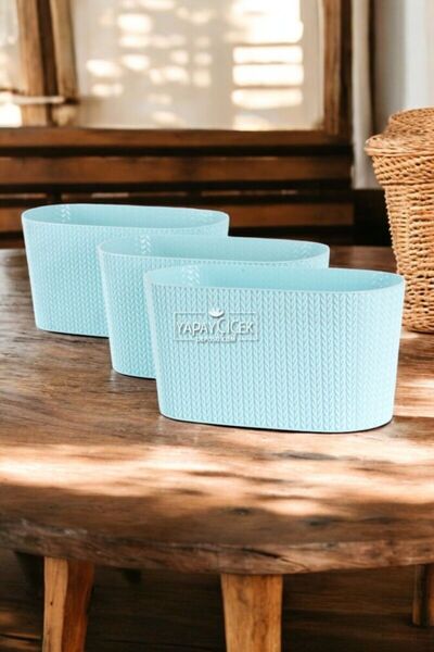 Yapay Çiçek Deposu Bahçe Balkon Saksısı 3lü Set Sümela Model Turkuaz 15 Cm 4....