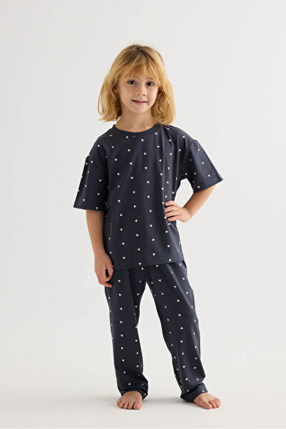 Syah Erkek Çocuk Pamuklu Kısa Kollu Uzun Pijama Takımı