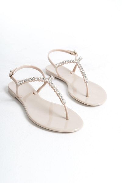 Mubiano Beige Stone Detailed Summer Women's Jelly Matte Sandals - MSTB7070-BJ