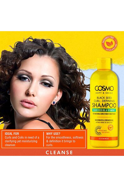 Cosmo Soft & Shine Black Seed Curl Defining Shampoo 480ml, Black Seed Oil & Vitamin E