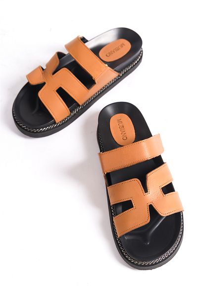 Mubiano Mb3838-tb Genuine Leather Orthopedic Sole Women's Tan Slippers