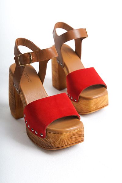 Mubiano Red Women's Suede Clog Sandals - MCGVN1504 - KR