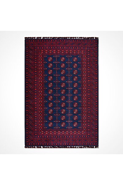 LA BOUTIQUE TÜRKMEN 03 Etnik desenli, Kaymaz Tabanlı Havsız Saçaklı Kilim