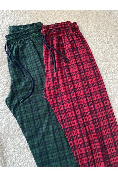 DÜVEN Cotton Check Plaid Waist Elastic 2-Piece Men's Pajamas - Plus Size Options