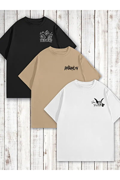 npLStore Unisex Štampano 3-dijelni Oversize kroj T-shirt set