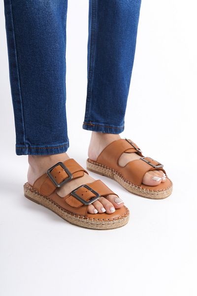 Mubiano Collection Women's Genuine Leather Slippers Tan -Mcsvk23T003-Tb