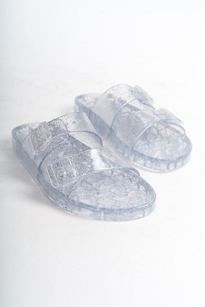 Mubiano Transparent Gray Glitter Women's Jelly Slippers - Summer - mstb165-sgs