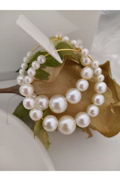 mos&more 5cm Big White Pearl Hoop Earrings