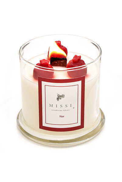 Missi Üfleme Cam Ahşap Fitilli Nar Vegan Mum (140 GR)